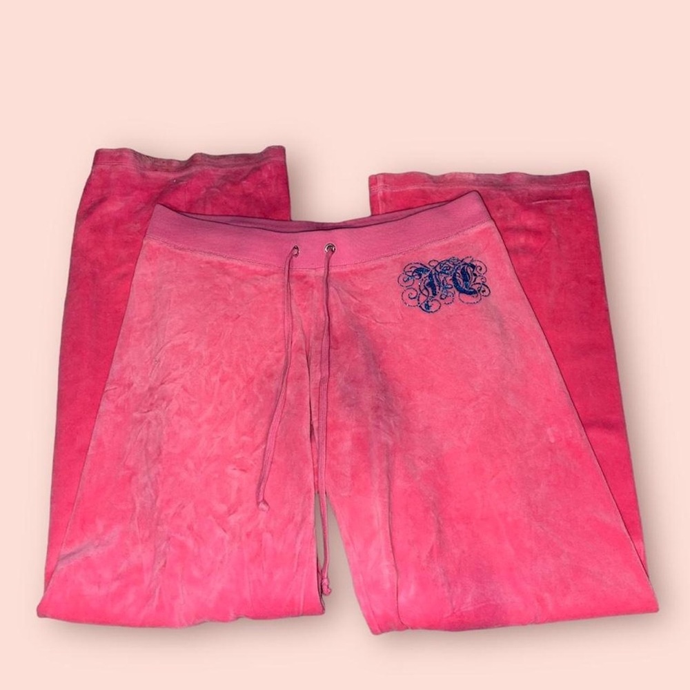 hot bubblegum pink juicy couture vintage pants with blue bling logo